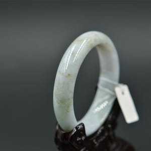 Weiße handgemachte Jade Armreif echte Jadeit Armband Burma Stein 58 mm A011