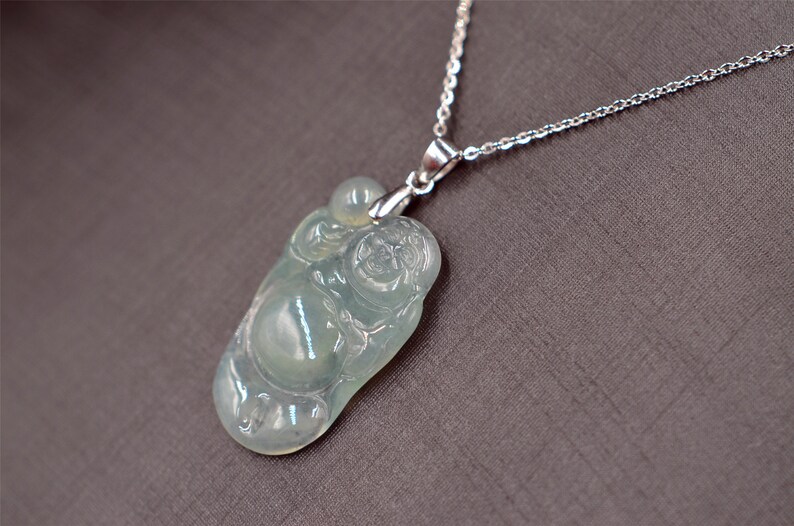 CHRISTMAS SPECIAL price DROPPEDcertified Grade A untreated natural jade icy green ruyi pendant laugh Buddha