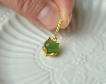 Natural Green Nephrite Fox Jade Pendant – 925 Silver Necklace JPT00000066