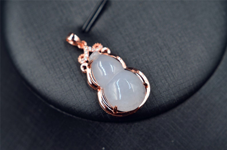 genuine jadeite gourd pendant untreated Burma jade,NO chain included silver 925 rose gold color setting natural jade