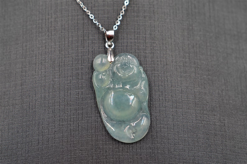 CHRISTMAS SPECIAL price DROPPEDcertified Grade A untreated natural jade icy green ruyi pendant laugh Buddha