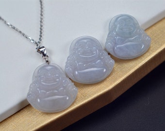 Purple Type A Natural Jadeite Jade Buddha Pendant Silver 925