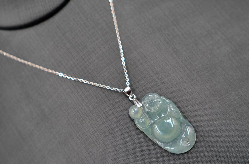 CHRISTMAS SPECIAL price DROPPEDcertified Grade A untreated natural jade icy green ruyi pendant laugh Buddha