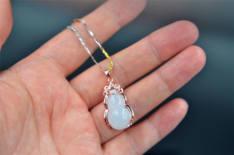 genuine jadeite gourd pendant untreated Burma jade,NO chain included silver 925 rose gold color setting natural jade