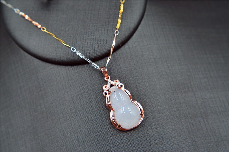 genuine jadeite gourd pendant untreated Burma jade,NO chain included silver 925 rose gold color setting natural jade
