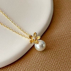 925 Sterling Silver Flower Necklace Bridal Pearl Necklace Flower Necklace For Bridesmaid Gifts Flower Girl Gifts Sisters Necklace For Her