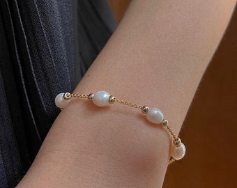 Perle Perlen Armband, natürliche Süßwasserperle Armband, Hochzeitsschmuck, Brautjungfern Geschenk, Muttertagsgeschenk, Geschenk für sie, Geburtstagsgeschenke