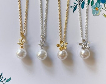 Collier de mariage Boucles d’oreilles Set, Bridesmaids Collier Bridal Party Cadeau Fleur Fille Cadeau, Bois Mariage CZ Feuille Fleur Collier Collier Perle Collier