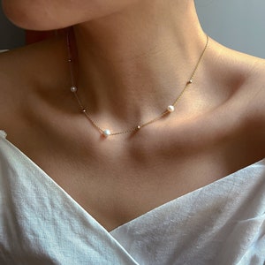 Bridesmaids Necklace, Natural Freshwater Pearl Necklace, Pearl Beaded Necklace, Bridesmaid Gifts, Wedding Jewelry, Gift for Her, Mothers day