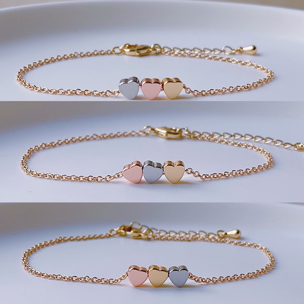 Tiny Heart Bracelet, Gold Heart Bracelet, Three Sisters Four sisters Jewelry, Sisters gift, Best Friend Bracelet, Friendship BFF bracelet