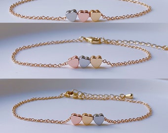 Three Sisters Jewelry, 4 Sisters gift, Best Friend Bracelet, Friendship Jewelry, BFF bracelet, Heart Bracelet, Gold Bracelet