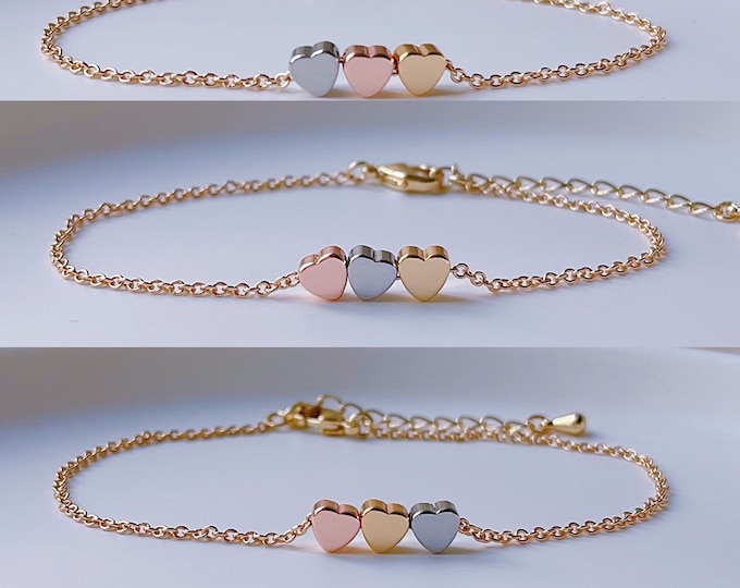 Three Sisters Jewelry, 4 Sisters gift, Best Friend Bracelet, Friendship Jewelry, BFF bracelet, Heart Bracelet, Gold Bracelet