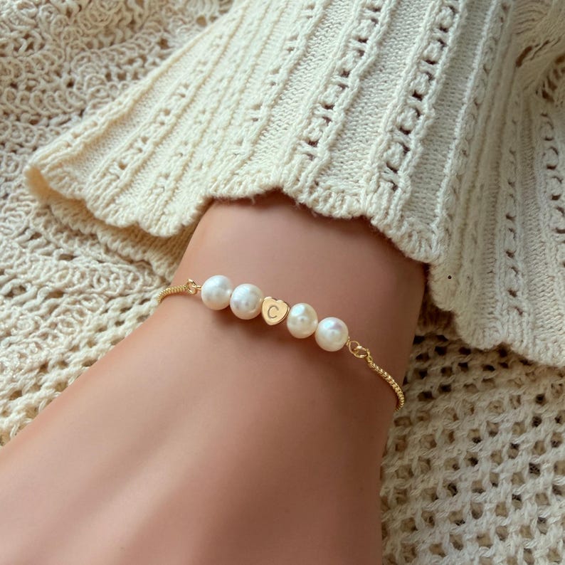 Custom Bridesmaid Bracelet Gift, Friendship Bracelet, Bridesmaid Proposal, Fresh Water Pearl Bracelet, 14K gold Silver Rose Gold Minimalist image 8
