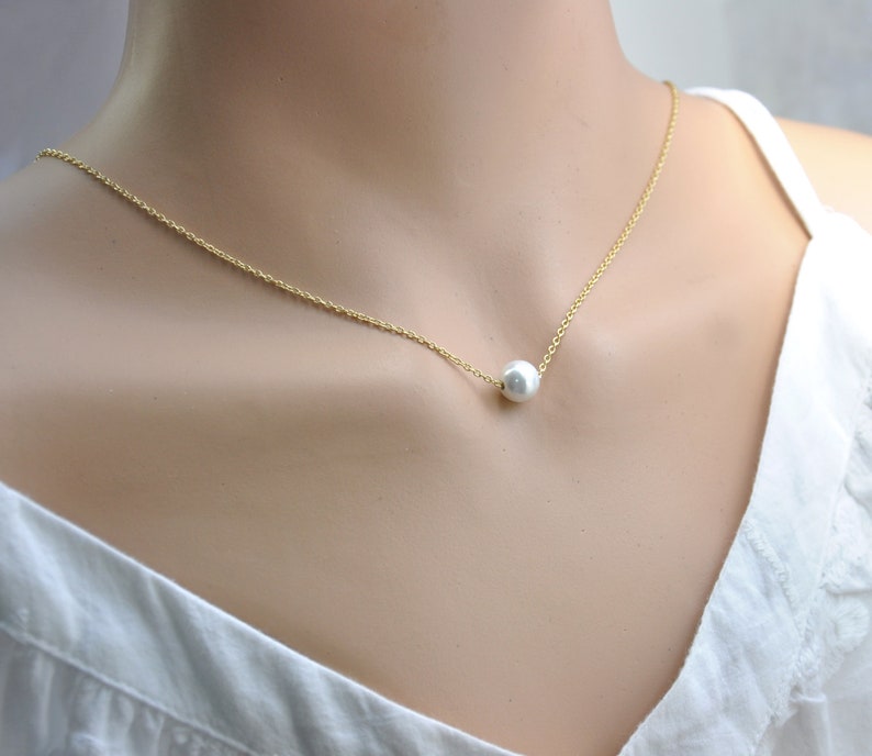 Gold Necklace Bridesmaids Necklace Wedding Jewelry Pearl Jewelry Simple Pearl Necklace Dainty Pearl Necklace Single Pearl Necklace