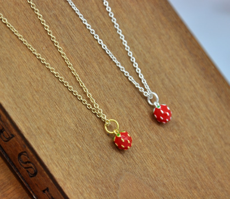 Strawberry Necklace Cute Necklace Bridesmaid Necklace Fruit Etsy