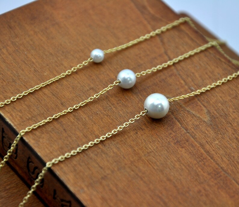 Gold Necklace Bridesmaids Necklace Wedding Jewelry Pearl Jewelry Simple Pearl Necklace Dainty Pearl Necklace Single Pearl Necklace