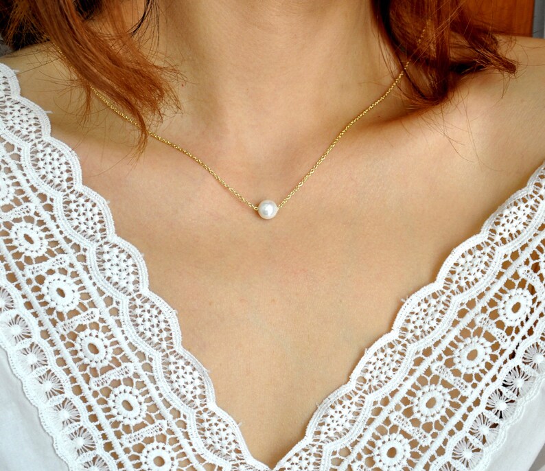 Gold Necklace Bridesmaids Necklace Wedding Jewelry Pearl Jewelry Simple Pearl Necklace Dainty Pearl Necklace Single Pearl Necklace