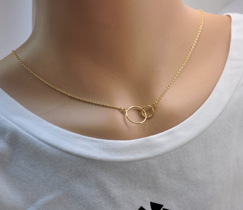 Two Circle Necklace Interlocking Circle Necklace Silver Etsy UK