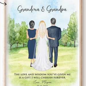 Wedding Gift for Grandparents of the Bride, Custom Wedding Illustration Thank You Grandparents, Personalized Bride & Grandparents Drawing