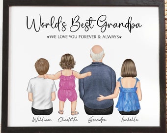 Grandpa Father's Day Gift, Birthday Gift from granddaughter, Custom Grandfather Wall Art, Grandkids Print, Custom Family Illustration Decor