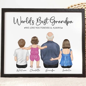 Grandpa Father's Day Gift, Birthday Gift from granddaughter, Custom Grandfather Wall Art, Grandkids Print, Custom Family Illustration Decor