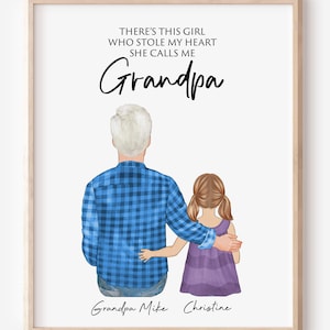 Grandfather and Granddaughter Wall Art, Personalized Father's Day Gift for Grandpa Papa Papi, Custom Granddad gift, Unique gift for birthday