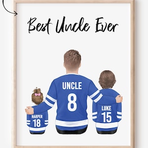 Regalo personalizado para el Día del Padre para un tío de hockey de su sobrino o sobrina, regalo de cumpleaños para un tío, dibujo familiar personalizado, regalo para un hermano.