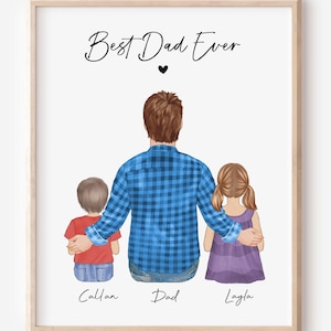 Personalized Fathers Day Gift for Dad from Daughter/Son,Birthday Gift for Husband from Wife,Custom Family Portrait,Daddy Kids Print,Dad Gift
