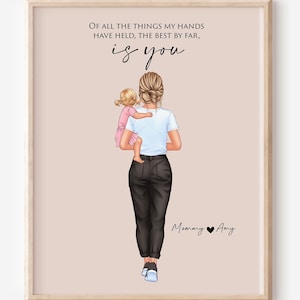 Mommy Gift Print, Mother Daughter Art, Baby and Mom Christmas Gift, Portraits for Mom, Mama and Baby Wall Art Picture,Mother and Child Print