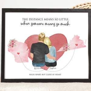 Cadeau relation longue distance pour petit ami ou petite amie, cadeau LDR pour lui ou elle, anniversaire personnalisé, art mural carte d'État personnalisée