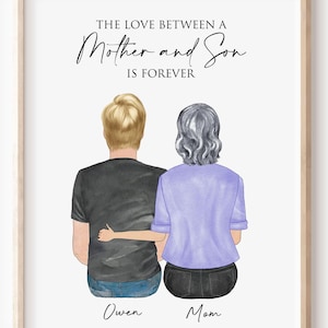 Regalos para madre e hijo, regalo único para mamá, regalo de Navidad para hijo, impresión de retrato de madre e hijo, cuadro de madre e hijo, arte de pared.