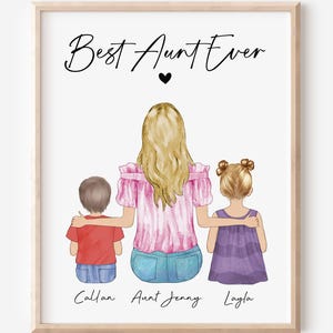 Personalized Aunt Niece Nephew Portrait, Custom Family Wall Art, Auntie Mothers Day Gift, Aunt Birthday Gift, Best Aunt Ever Print Framed
