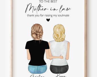 Mother in Law Portrait Wall Art, Mother in Law Gift for Mother's Day, Wedding Gift for Mother-in-Law, Personalized Mother in Law Canvas Gift