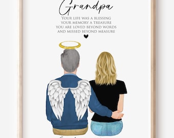 Custom Grandpa Memorial Portrait, In Loving Memory Art, Sympathy Keepsake, Remembrance Gift, Framed Wall Art, Angel Grandpa Canvas Print