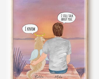 Custom Pet Memorial Portrait, Personalized Dog Remembrance Gift for Him, Heartfelt Tribute, Digital print, Framed Wall Art, Pet Memorial Art