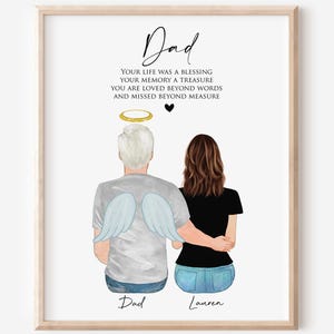 Custom Dad Memorial portret, Angel Dad Remembrance Art, familie aandenken, cadeau voor verlies van vader, ingelijste kunst aan de muur, Memorial canvas