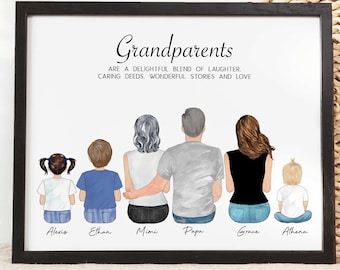 Personalized Mother's Day Grandpa gift, Grandparents print, Custom family wall art, Family Portrait Drawing, Grandkids Gift, Grandpa Gift