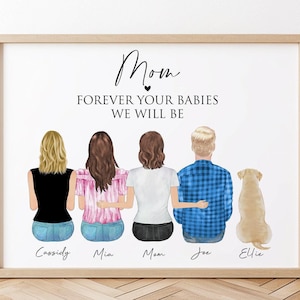 Personalized Gifts for Mom from Daughter, Mom Christmas Gift, Custom Family Portraits for Mom Birthday Gift, Personalized wall art for her