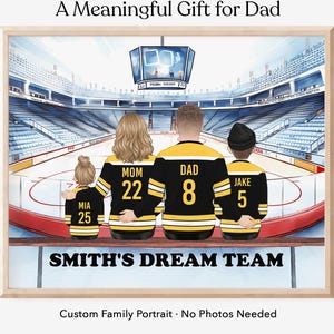 Retrato familiar de hockey personalizado, arte de pared personalizado del equipo de ensueño, regalos para papá y mamá aficionados al hockey, regalo para esposo y esposa, regalo para amantes del hockey imagen 1