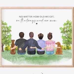 Personalized Mothers Day gift for Mom,daughter&son with Park Picnic, Mum Mommy Birthday Gift,Family Camping Wall Art Decor,Mom Kids Print