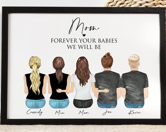 Mother's Day Gift from Daughter, Custom Mother Son Print, Mom Birthday Gift Idea, Family Portrait Illustration, Personalized Wall Art, 2022