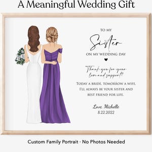 Retrato personalizado de la hermana de la novia para la boda, regalo personalizado de la novia, obsequio de agradecimiento, recuerdo de la fiesta nupcial, descarga digital.