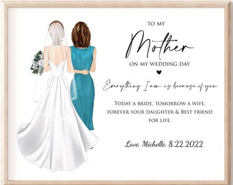 Mother of the Bride gift on wedding day, Custom wedding illustration, Personalized Mom and daughter drawing, Bridal Drawing Art Keepsake