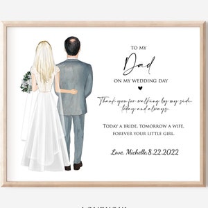 Hochzeitsgeschenk für Vater der Braut Geschenk am Hochzeitstag, Hochzeitsillustration für Vater von Tochter, personalisierte Vater-Tochter Zeichnung,