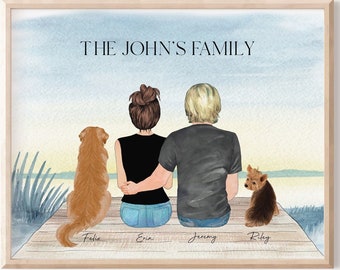 Personalized Couple Dog Print, Mother's Day Gift for couple with pet, Custom Couple Portrait with Pet, Fur Family Print,Paw Parents Wall Art