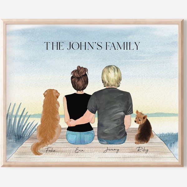 Personalized Couple Dog Print, Mother's Day Gift for couple with pet, Custom Couple Portrait with Pet, Fur Family Print,Paw Parents Wall Art