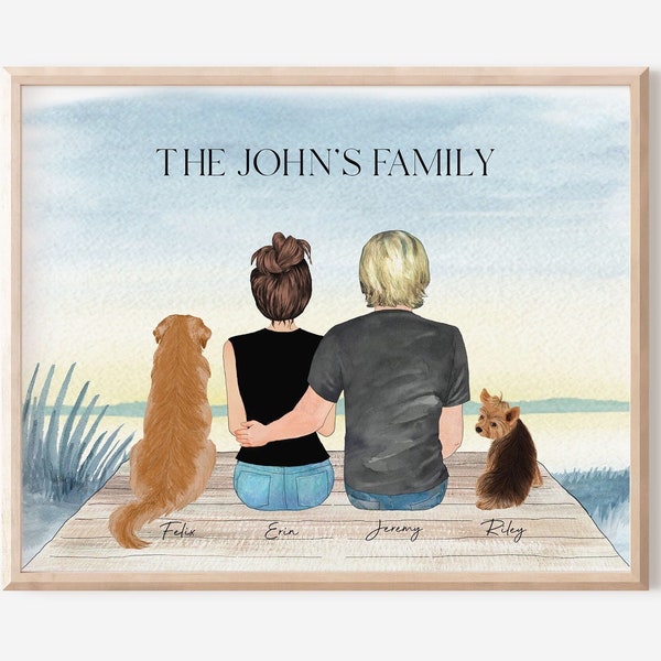 Impression personnalisée de chien de couple, cadeau de fête des mères pour un couple avec animal de compagnie, portrait de couple personnalisé avec animal de compagnie, impression de famille en fourrure, art mural pattes de parents