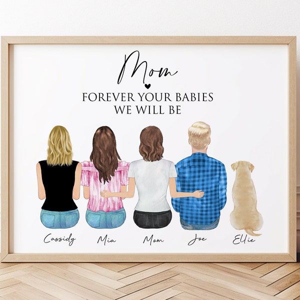 Muttertagsgeschenk von Tochter, Geschenk für Mama, personalisierte Wandkunst, individueller Mutter-Sohn-Druck, Mutter-Geburtstagsgeschenk, Familienportrait, Drucke