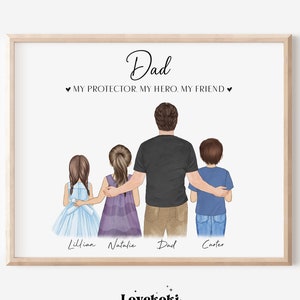 Personalized Fathers Day Gift, Wall Art with Kids, Gift for Dad, Custom Daddy daughter son family portrait, Dad Birthday, Dad kids drawing