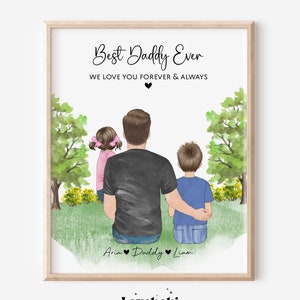 Personalized Father's Day Gift for Dad, Best Dad Ever Custom Family Portrait Art, Daddy Birthday Gift, Gift for Husband Him, Cartoon Family